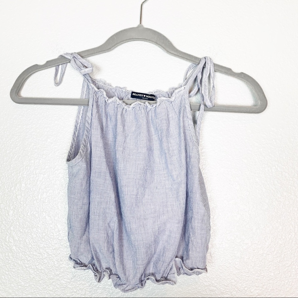 Brandy Melville | Blue Stripe Crop Blouse Ruffle